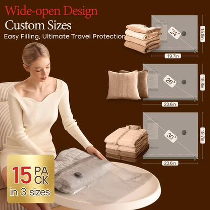 Vacbird 15-Piece Travel Vacuum Bags with Rechargeable Cordless Electric Pump
